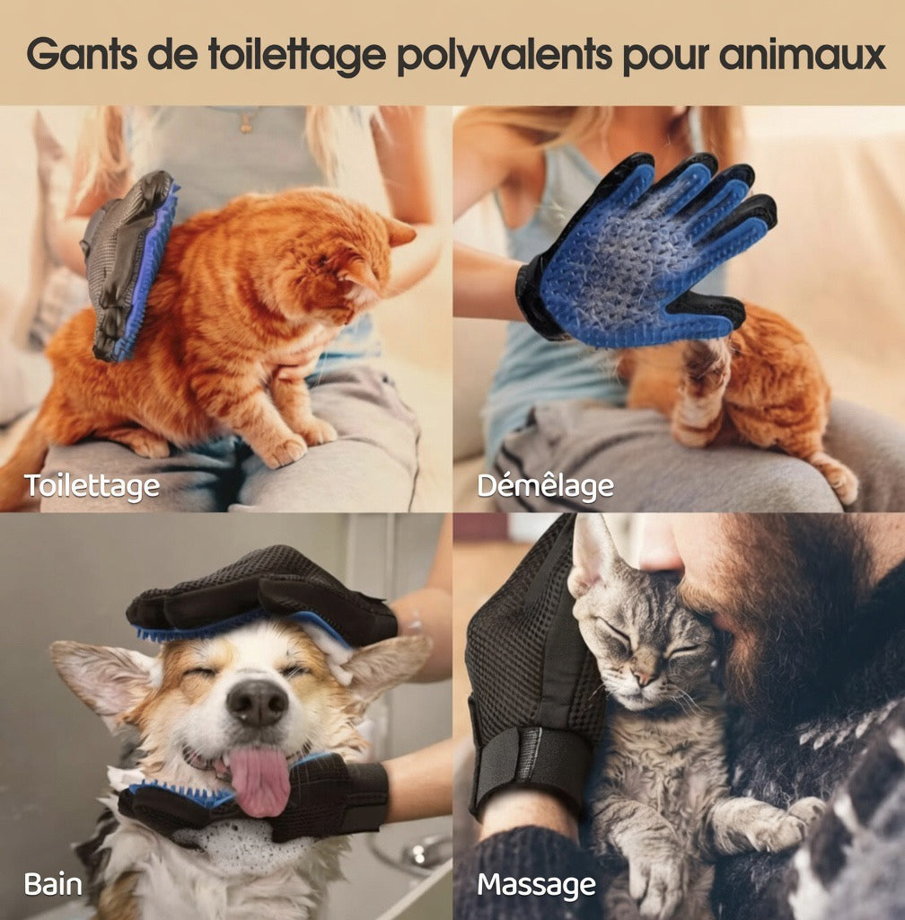 Gant de Toilettage en Silicone VapoPattes® – Massage & Retrait des Poils pour Chats et Chiens